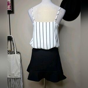 126 Tailored BEBE Flounce Black Lined Mini Skirt 0 & Lined Tank Bundle Set